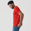True Red V-Neck Tee on man in profile, smiling.