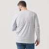 Light Gray Long Sleeve Crew Neck Tee on person, back view.