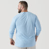 Man wearing Oxford Blue Long Sleeve Crew Neck Tee, seen from behind.