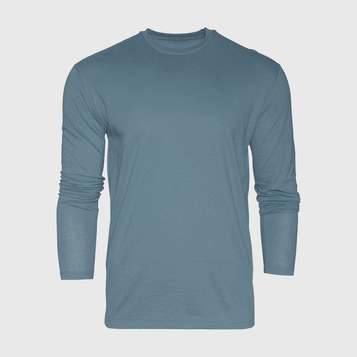 Bluestone Long Sleeve Crew Neck Tee, laid flat, showing its fitted design.