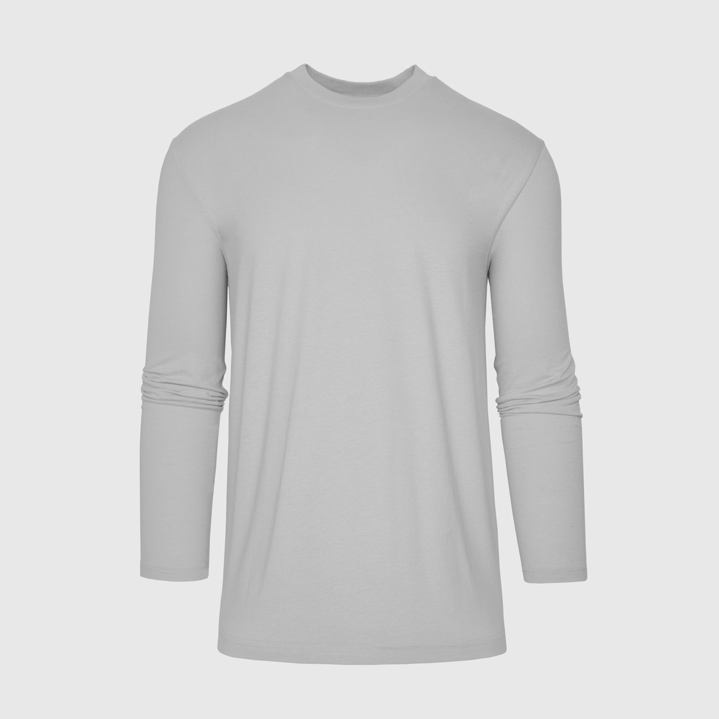 Iron Gray Long Sleeve Crew Neck Tee laid flat, showcasing its simple design.