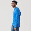 Man wearing Periwinkle Blue Long Sleeve Crew Neck Tee, smiling in profile.