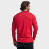 Man wearing Red Long Sleeve Crew Neck Tee, back view.