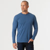 Stone Blue Classic Long Sleeve Crew Neck worn by man in jeans.