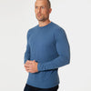 Man wearing Stone Blue Classic Long Sleeve Crew Neck shirt.