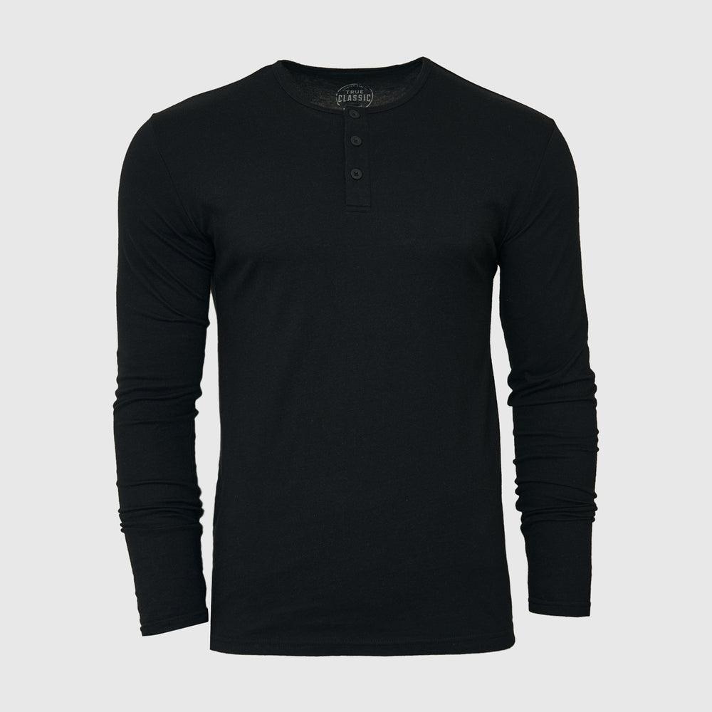 Men's Long Sleeve Jersey Henley Top in Black
