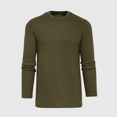 Waffle Long Sleeve Crew Neck - Military Green