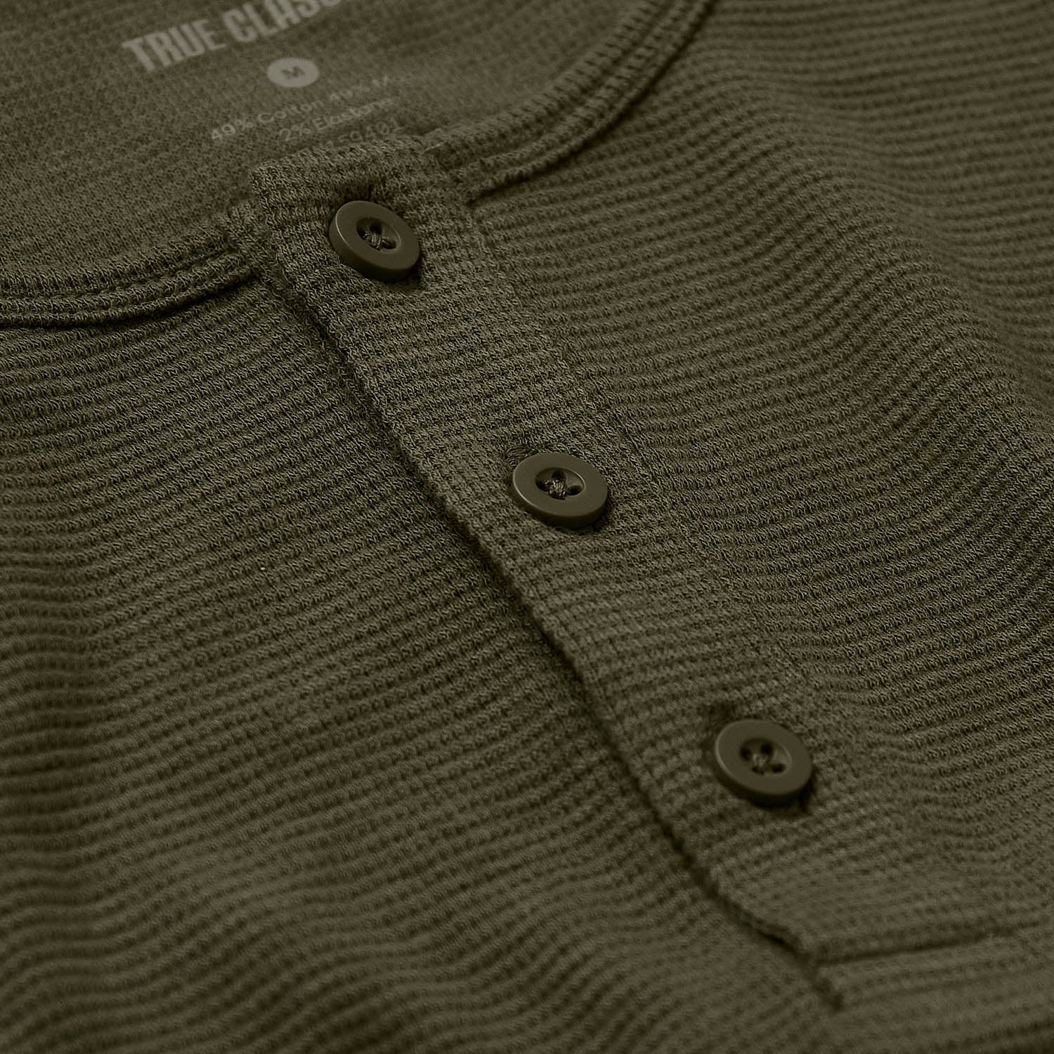 Waffle Long Sleeve Henley Military Green - True Classic