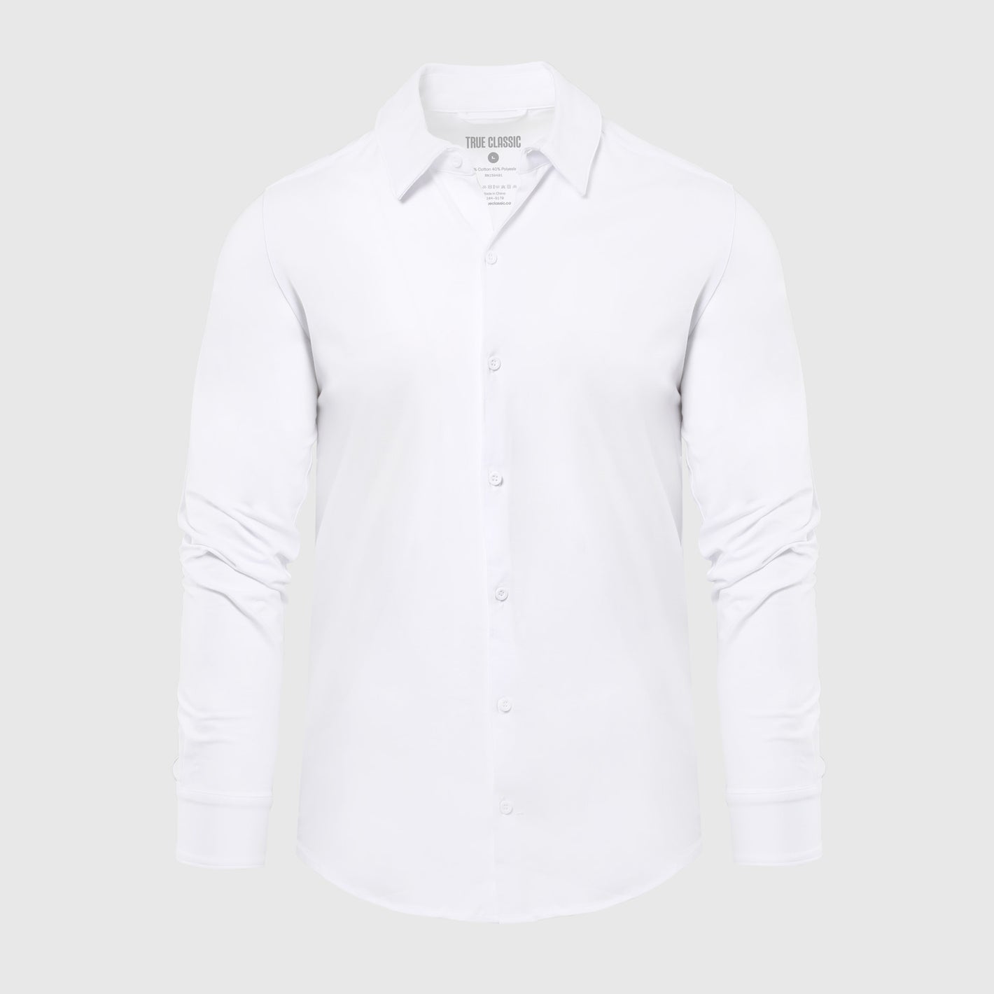 True Classic Men’s Knit Button-Up Shirt, long-sleeve, classic collar, tailored comfort.