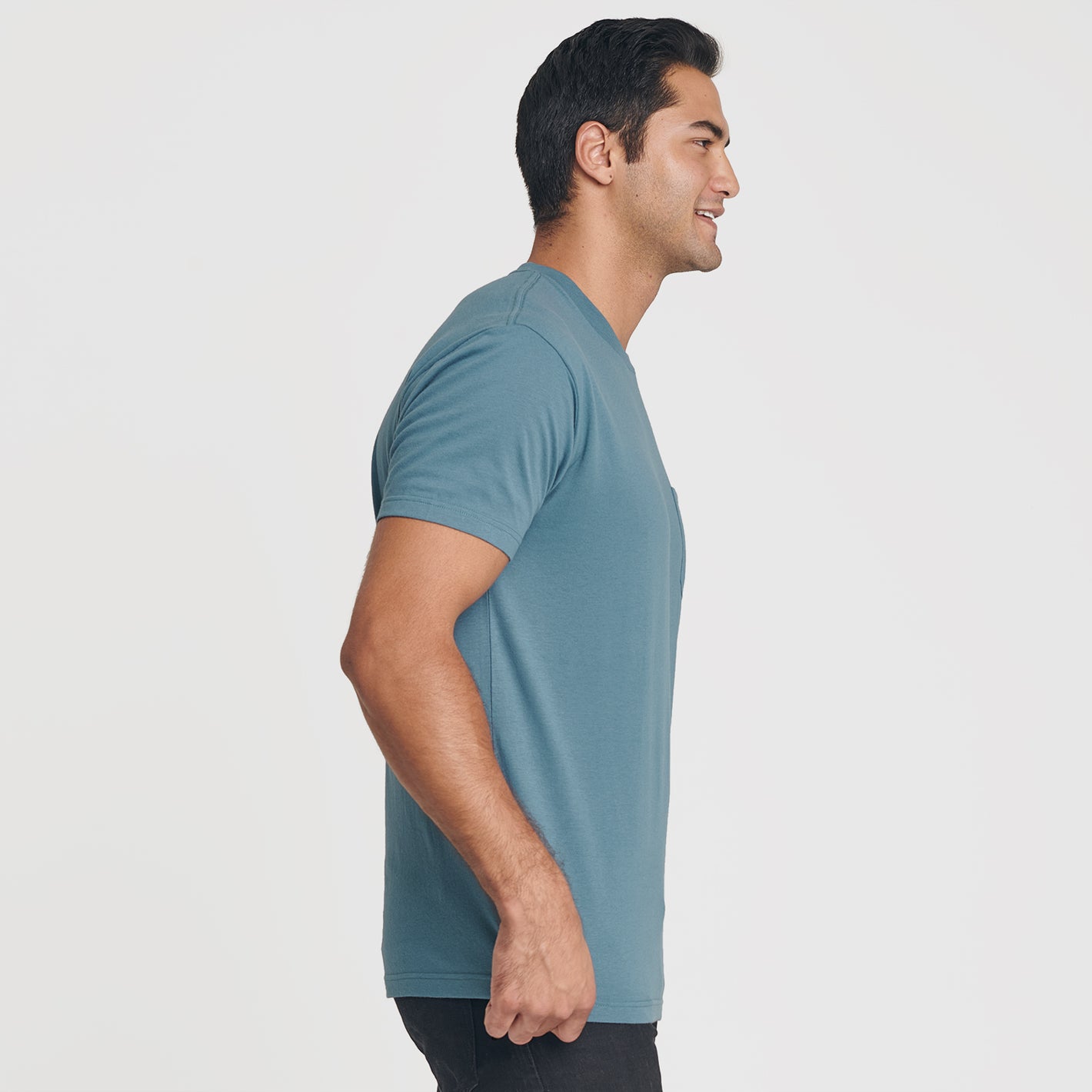 Man wearing Bluestone Pocket Crew Tee in profile.