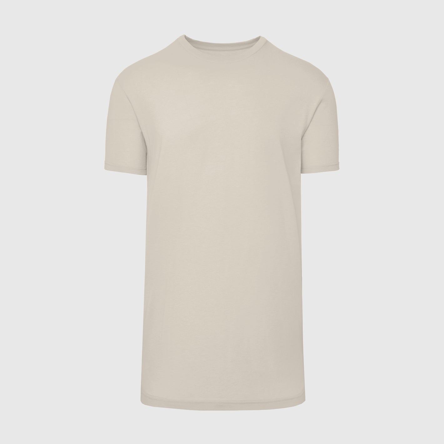 Sandstone Tall Round Hem Crew Neck T-Shirt against a light gray backdrop.