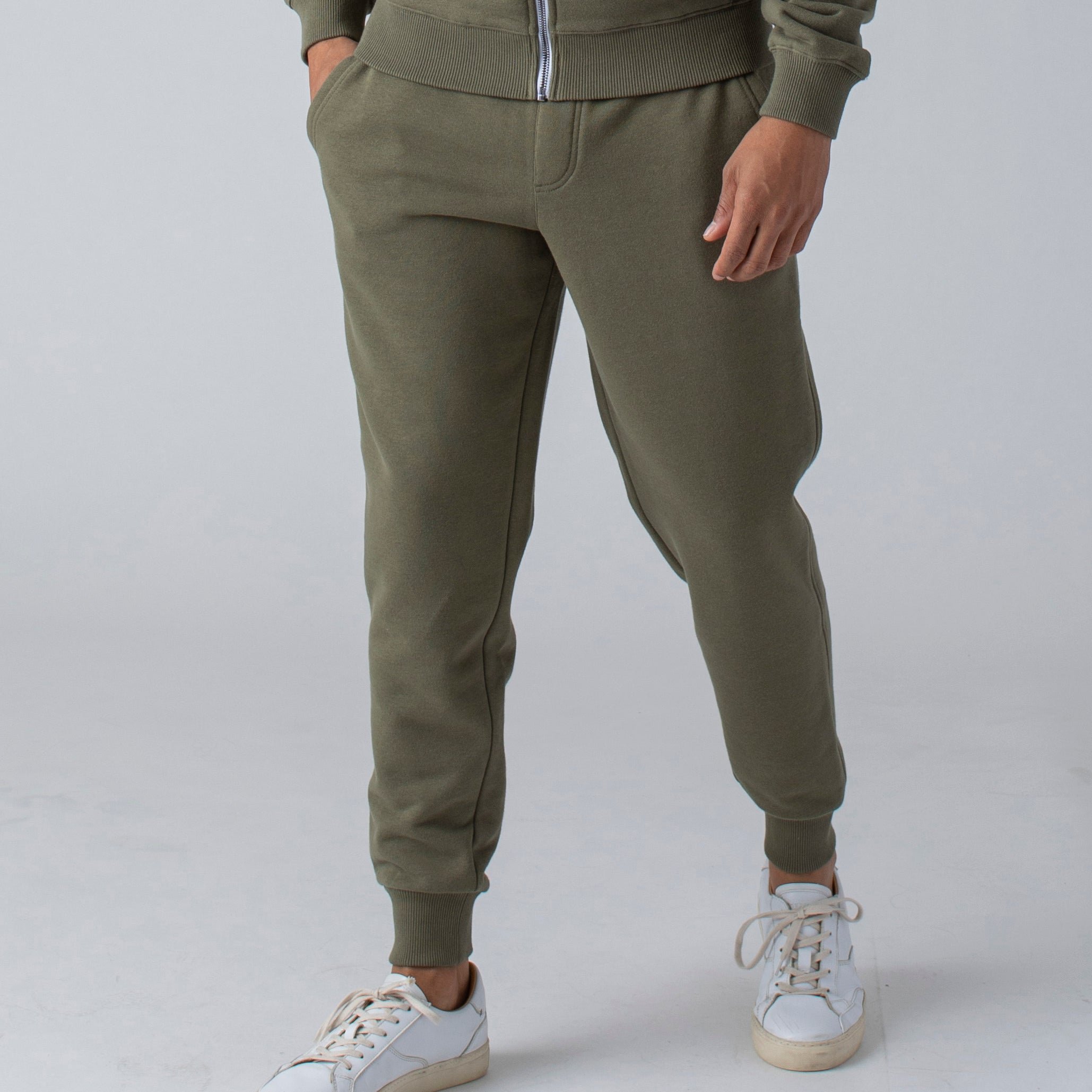 Military Green Fleece Pullover Hoodie and Jogger Set