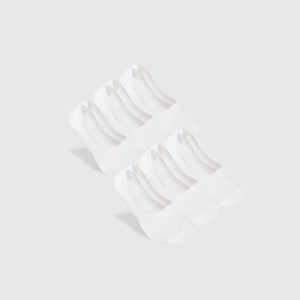 White No Show Socks 6-Pack arranged in two rows, showcasing seamless design.