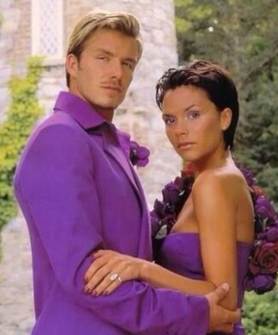 David Beckham wearing a purple suit 