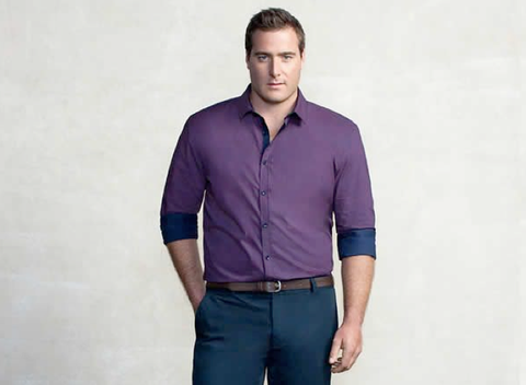 Man wearing purple shirt
