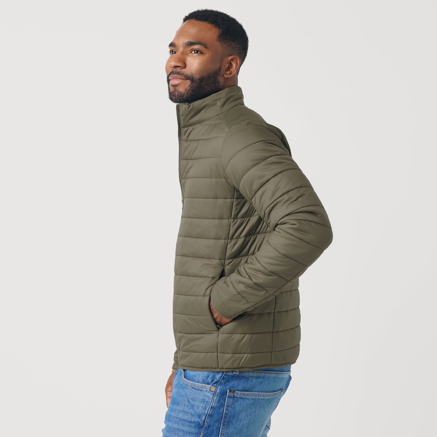 Military Green Quilted Puffer Jacket